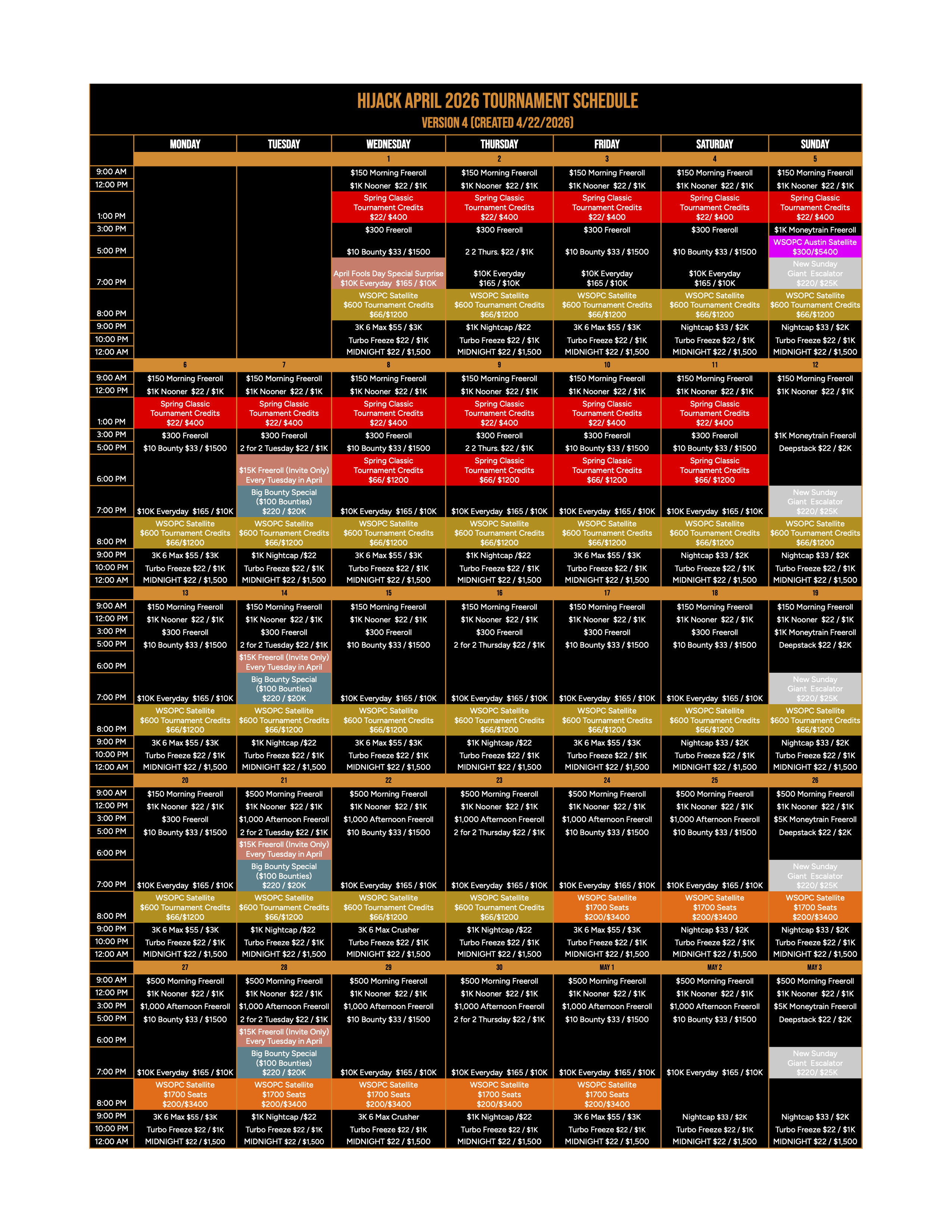 Hijack April 2026 Tournament Schedule (EXTERNAL) v4 - Google Sheets