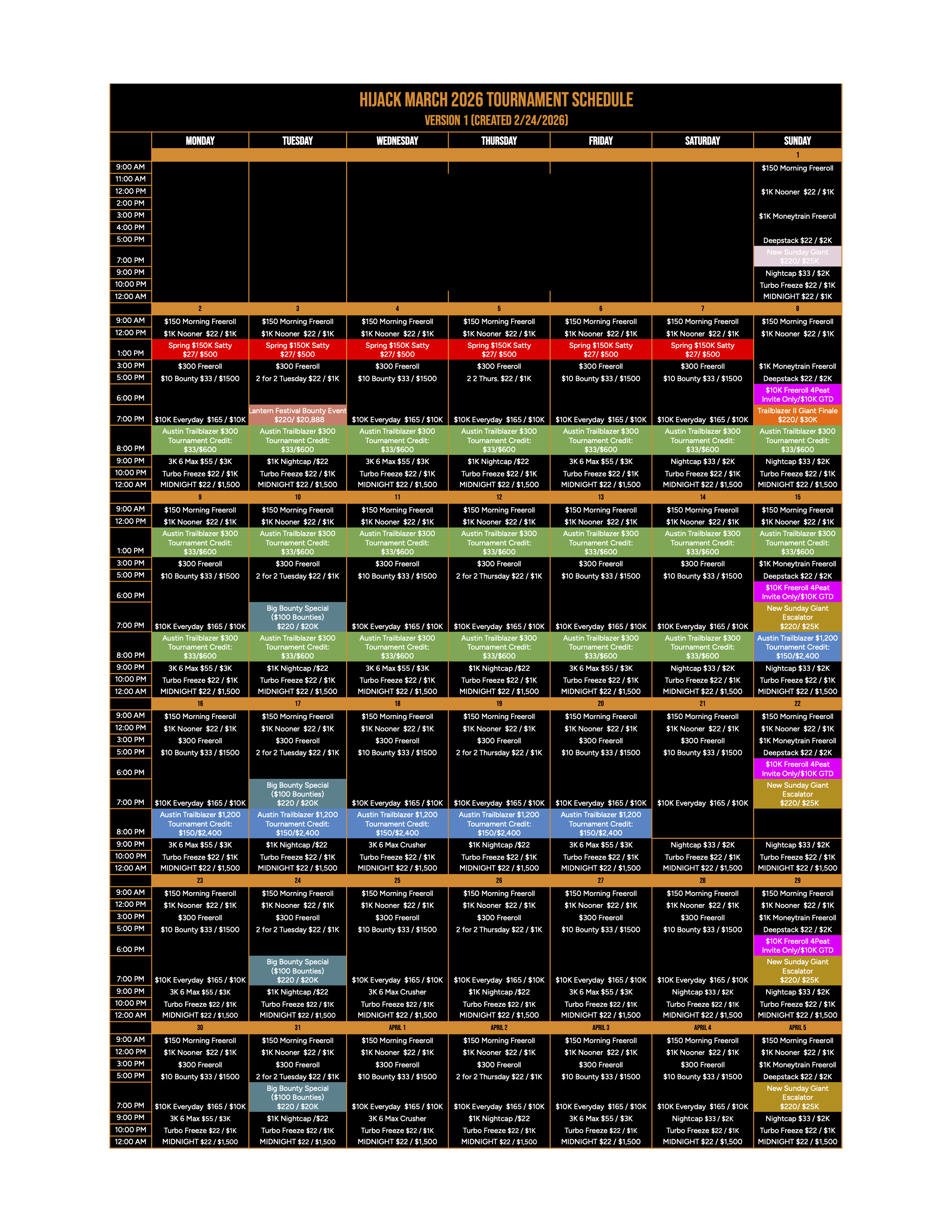 Hijack March 2026 Tournament Schedule (EXTERNAL) - Google Sheets